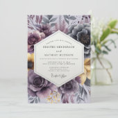 Plum Painterly Bloom Wedding Einladung (Stehend Vorderseite)