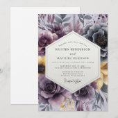 Plum Painterly Bloom Wedding Einladung (Vorne/Hinten)