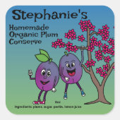 Plum Pals Funny Cartoon Reserviert Tee und mehr Quadratischer Aufkleber (Vorderseite)