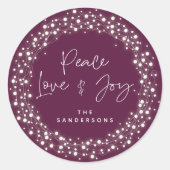 Plum Peace Liebe+Joy Sparkling Lights Weihnachten Runder Aufkleber (Vorderseite)