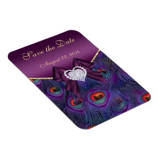 Plum Peacock Save the Date Magnet (Rechte Seite)