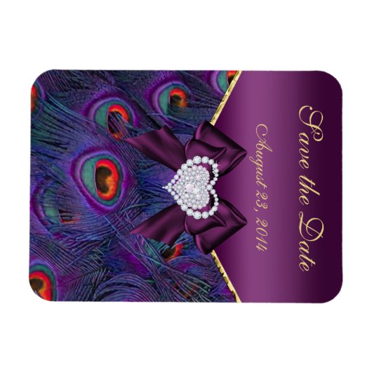 Plum Peacock Save the Date Magnet (Horizontal)