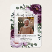 Plum Peonies Beerdigung in Love Memory Poem Card (Vorderseite)