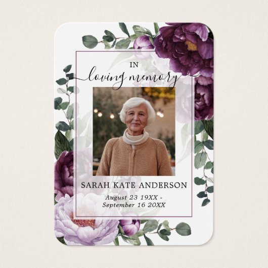 Plum Peonies Beerdigung in Love Memory Poem Card (Vorderseite)