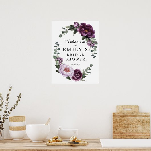 Plum Peonies Brautparty Begrüßungszeichen Poster (Küche)
