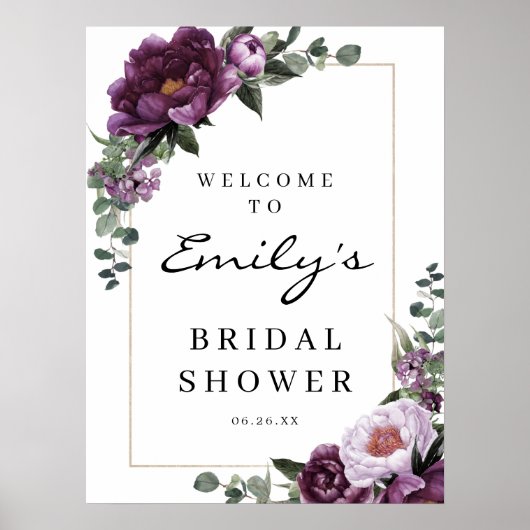 Plum Peonies Brautparty Begrüßungszeichen Poster (Vorne)