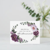 Plum Peonies Bridesmaid Vorschlag Card Postkarte (Stehend Vorderseite)