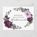 Plum Peonies Bridesmaid Vorschlag Card Postkarte<br><div class="desc">Pop the frage with this lovely card! Easily edit the name and the message on the back - then add to cart! See the entire Plum Peonies collection for more matching items!</div>