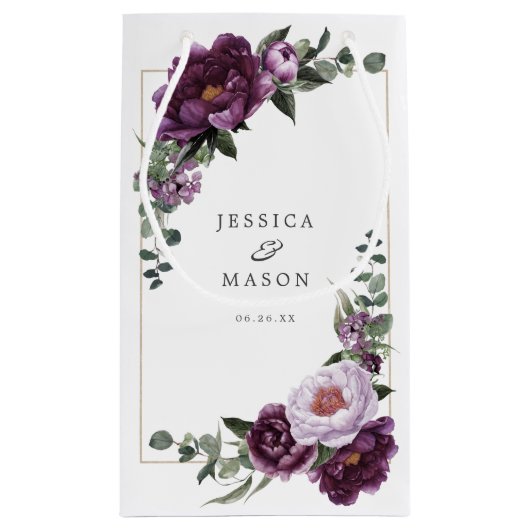 Plum Peonies Floral Hotel Wedding Gift Bag Kleine Geschenktüte (Rückseite)