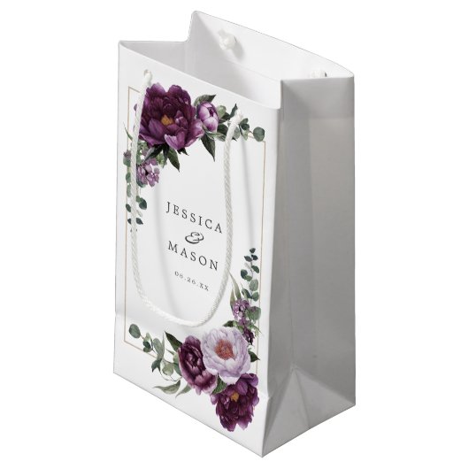 Plum Peonies Floral Hotel Wedding Gift Bag Kleine Geschenktüte (Vorderseite Schrägansicht)
