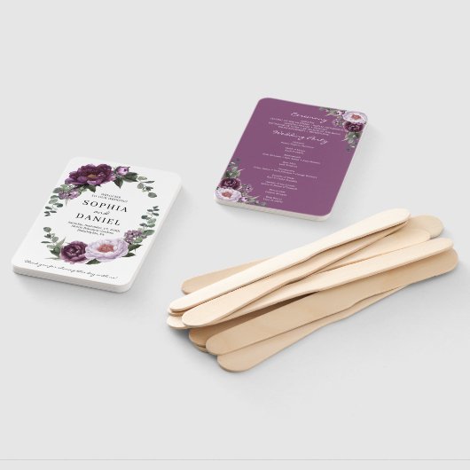 Plum Peonies Lila Floral Wedding Program Fan Fächer (Non-assembled)