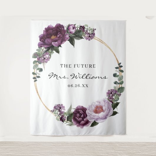 Plum Peonies Romantic Floral Bridal Hintergrund Wandteppich (Vorderseite)