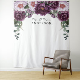 Plum Peonies Romantic Floral Wedding Background Wandteppich