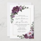 Plum Peonies Wedding Invitation Card Einladung (Vorderseite)