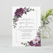 Plum Peonies Wedding Invitation Card Einladung (Stehend Vorderseite)