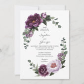 Plum Peonies Wedding Invitation Card Einladung (Vorderseite)