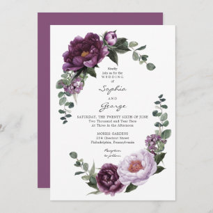 Plum Peonies Wedding Invitation Card Einladung