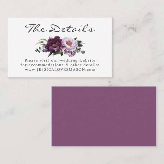 Plum Peonies Wedding Website Insert Card (Vorne/Hinten)