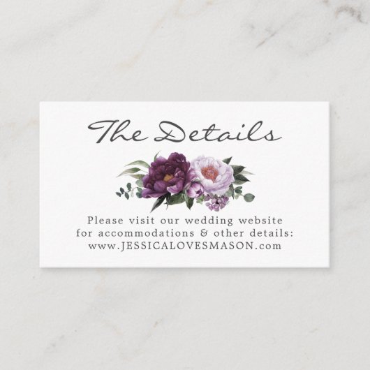 Plum Peonies Wedding Website Insert Card (Vorderseite)