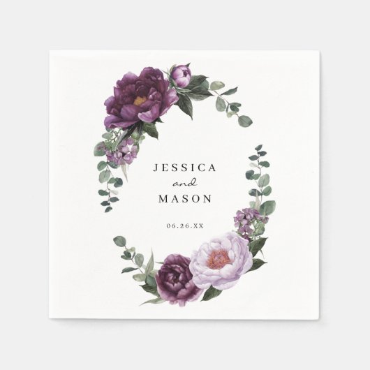 Plum Peonies Wedkin Cocktail Napkin Serviette (Vorderseite)