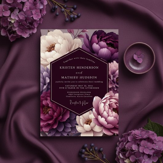 Plum Peony Wedding Einladung
