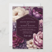 Plum Peony Wedding Einladung (Vorderseite)