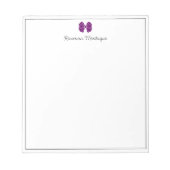 Plum Purple Bow Border Script Custom Name Script Notizblock (Vorderseite)