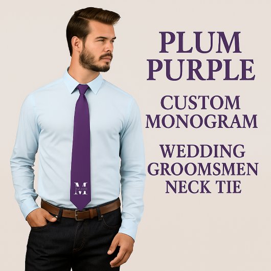Plum Purple | Custom Monogram Wedding Groomsmen Krawatte