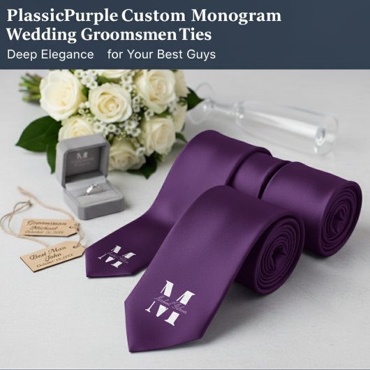 Plum Purple | Custom Monogram Wedding Groomsmen  Krawatte