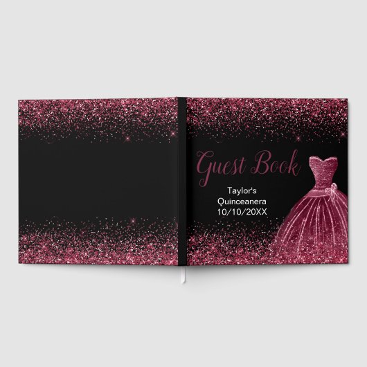 Plum Purple Dress Faux Glitter Quinceanera Gästebuch (Voll)
