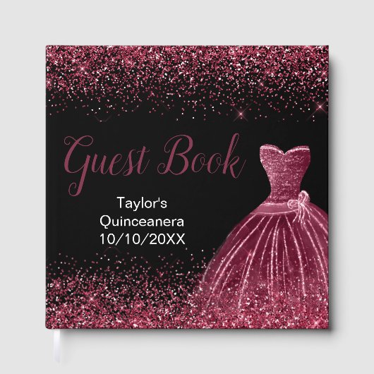 Plum Purple Dress Faux Glitter Quinceanera Gästebuch (Vorderseite)