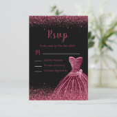 Plum Purple Dress Faux Glitter Sweet 16 Birthday RSVP Karte (Stehend Vorderseite)
