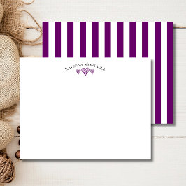 Plum Purple Elegant Wavy Hearts Striped Note Card Mitteilungskarte