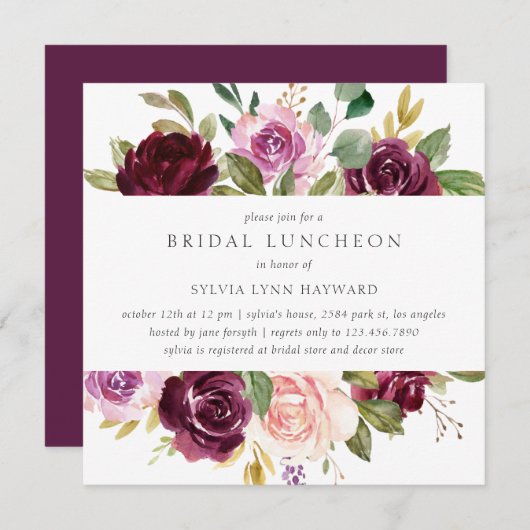 Plum Purple Flowers Fall Floral Bridal Luncheon Einladung (Vorne/Hinten)