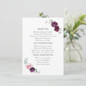 Plum Purple Flowers Wedding Information Guest Card Begleitkarte (Stehend Vorderseite)