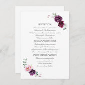 Plum Purple Flowers Wedding Information Guest Card Begleitkarte (Vorne/Hinten)