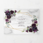 Plum Purple Gold Geometric Marble Photo Dreifach Gefaltete Einladung (Cover)