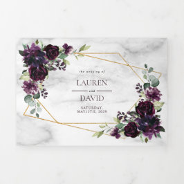 Plum Purple Gold Geometric Marble Photo Dreifach Gefaltete Einladung
