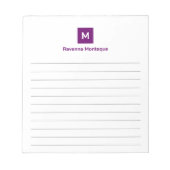 Plum Purple Modern Lined Chic Trendy Monogram Notizblock (Vorderseite)