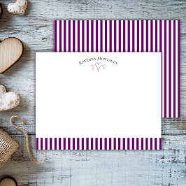 Plum Purple Modern Open Hearts Striped Note Card Mitteilungskarte