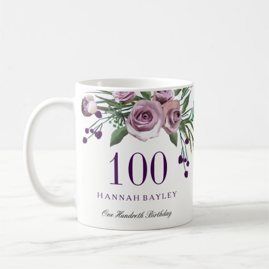 Plum Purple Rose 100th Birthday Gift Kaffeetasse (Links)
