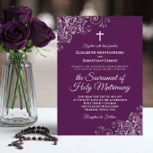 Plum Purple & Silver Chic Modern Catholic Wedding Einladung