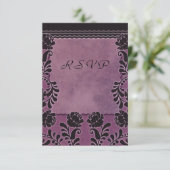 Plum-Rose Lila und Black Wedding RSVP Hinweis Karte (Stehend Vorderseite)