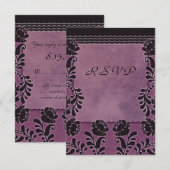 Plum-Rose Lila und Black Wedding RSVP Hinweis Karte (Vorne/Hinten)