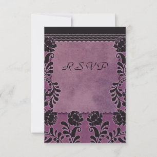 Plum-Rose Lila und Black Wedding RSVP Hinweis Karte