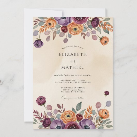 Plum Rustic Bohemian Wedding Einladung (Vorderseite)