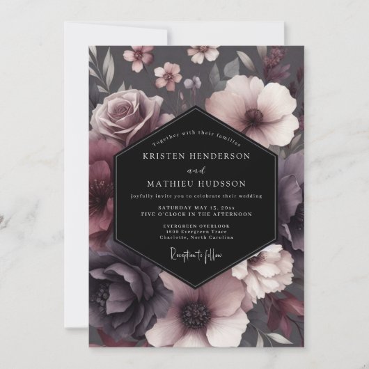 Plum Shadowy Bloom Wedding Einladung (Vorderseite)