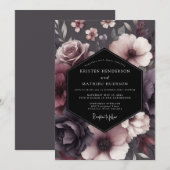 Plum Shadowy Bloom Wedding Einladung (Vorne/Hinten)