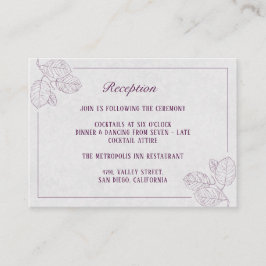 Plum Silver Botanical Elegant Wedding Empfang Begleitkarte