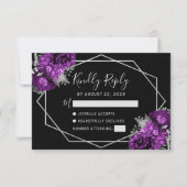 Plum Silver Floral Geometric Black RSVP Karte (Vorderseite)